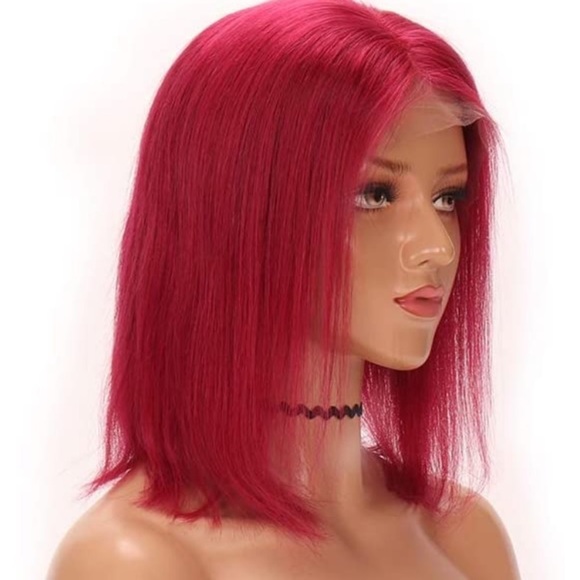 14” SHORT DP RED BOB HUMAN HAIR STRAIGHT LACEFRONT